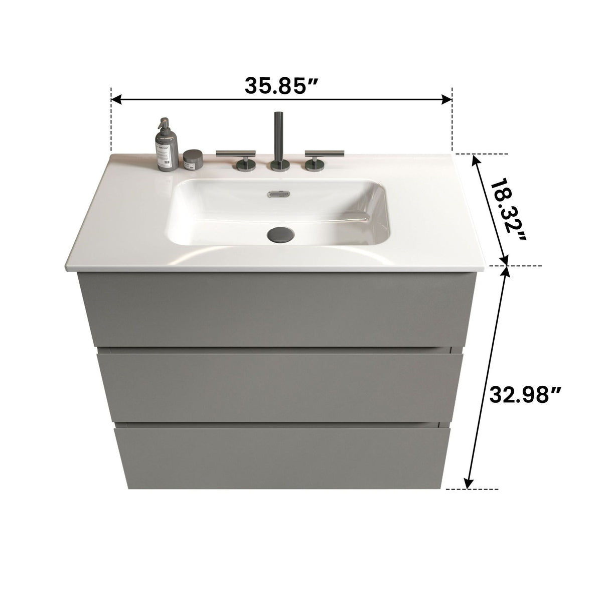 TIA Gray Bathroom Vanity with Sink, Freestanding, Soft-Close Drawers