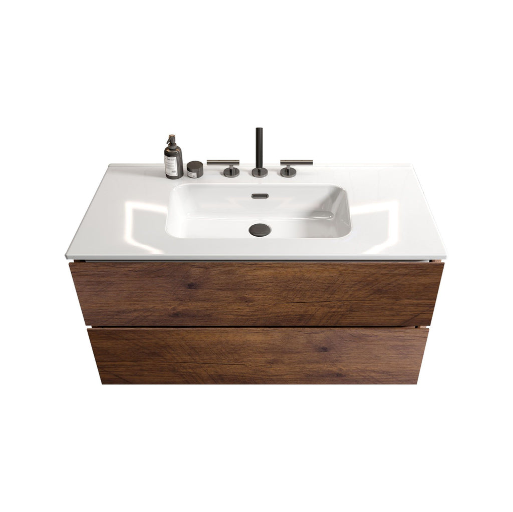 TIA Walnut and White Floating Bathroom Vanity