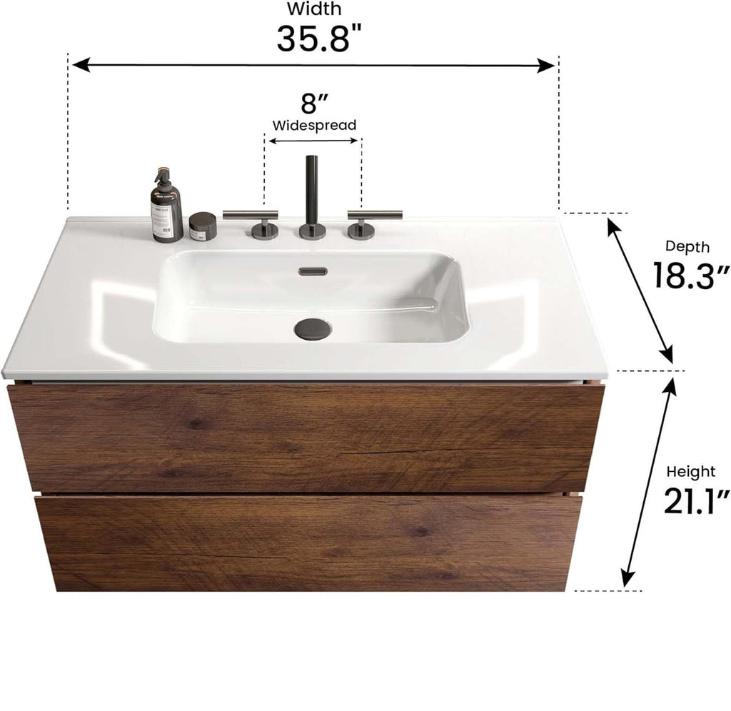 TIA Walnut and White Floating Bathroom Vanity