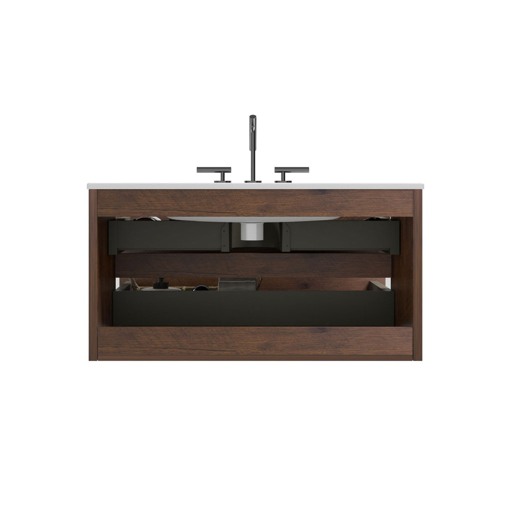 TIA Walnut and White Floating Bathroom Vanity