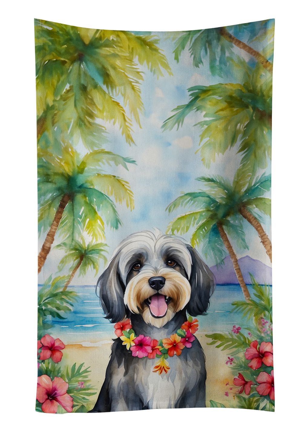 Tibetan Terrier Luau Dual-Sided Kitchen Towel