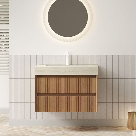 TILLEY Bathroom Vanity&Sink, Floating Striped Plywood Storage Cabinet with 2 Drawers
