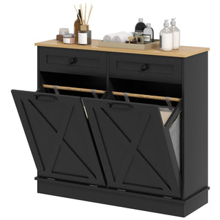 Tilt-Out Laundry Hamper Cabinet with Separated Baskets and Secure Design