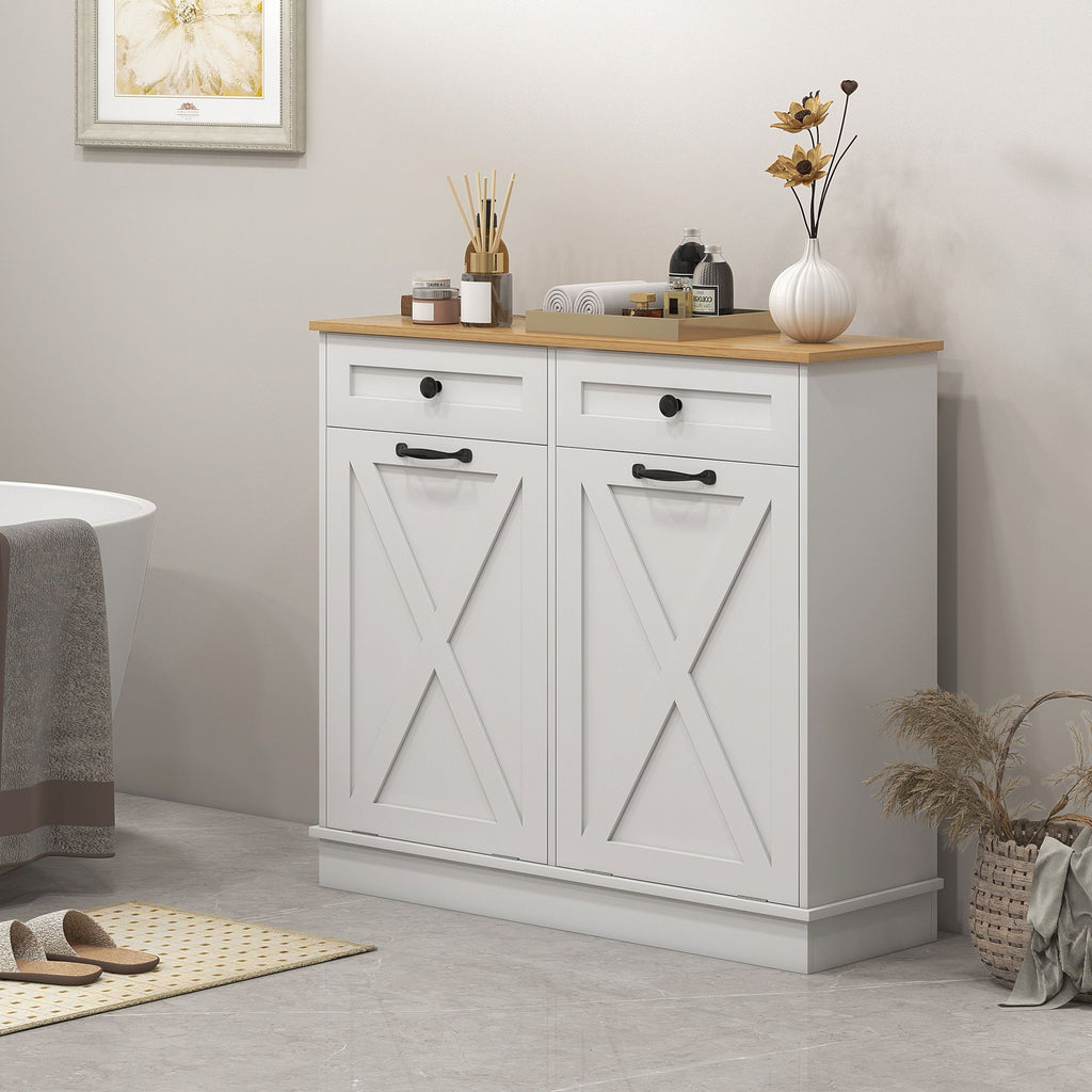 Tilt-Out Laundry Hamper Cabinet with Two Sorting Baskets