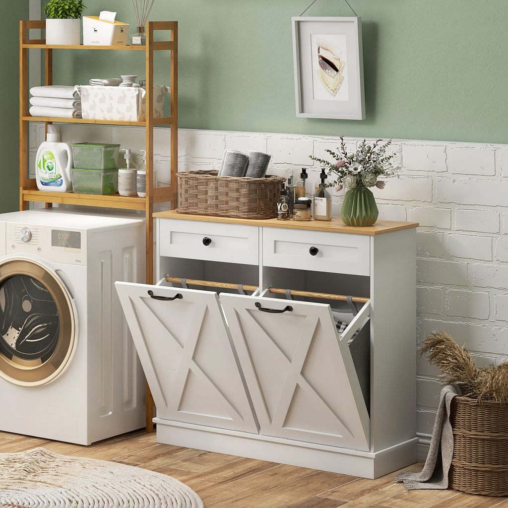 Tilt-Out Laundry Hamper Cabinet with Two Sorting Baskets