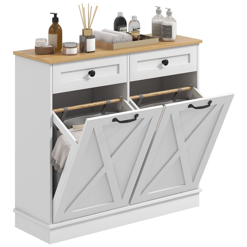 Tilt-Out Laundry Hamper Cabinet with Two Sorting Baskets