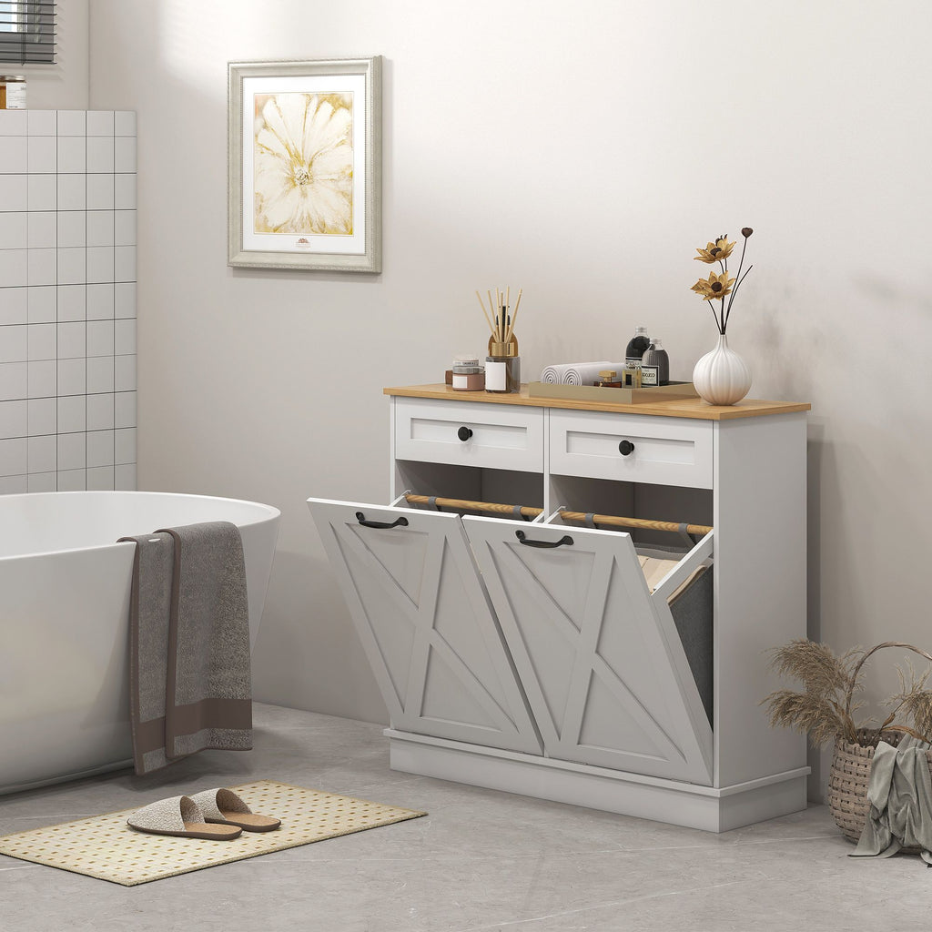 Tilt-Out Laundry Hamper Cabinet with Two Sorting Baskets