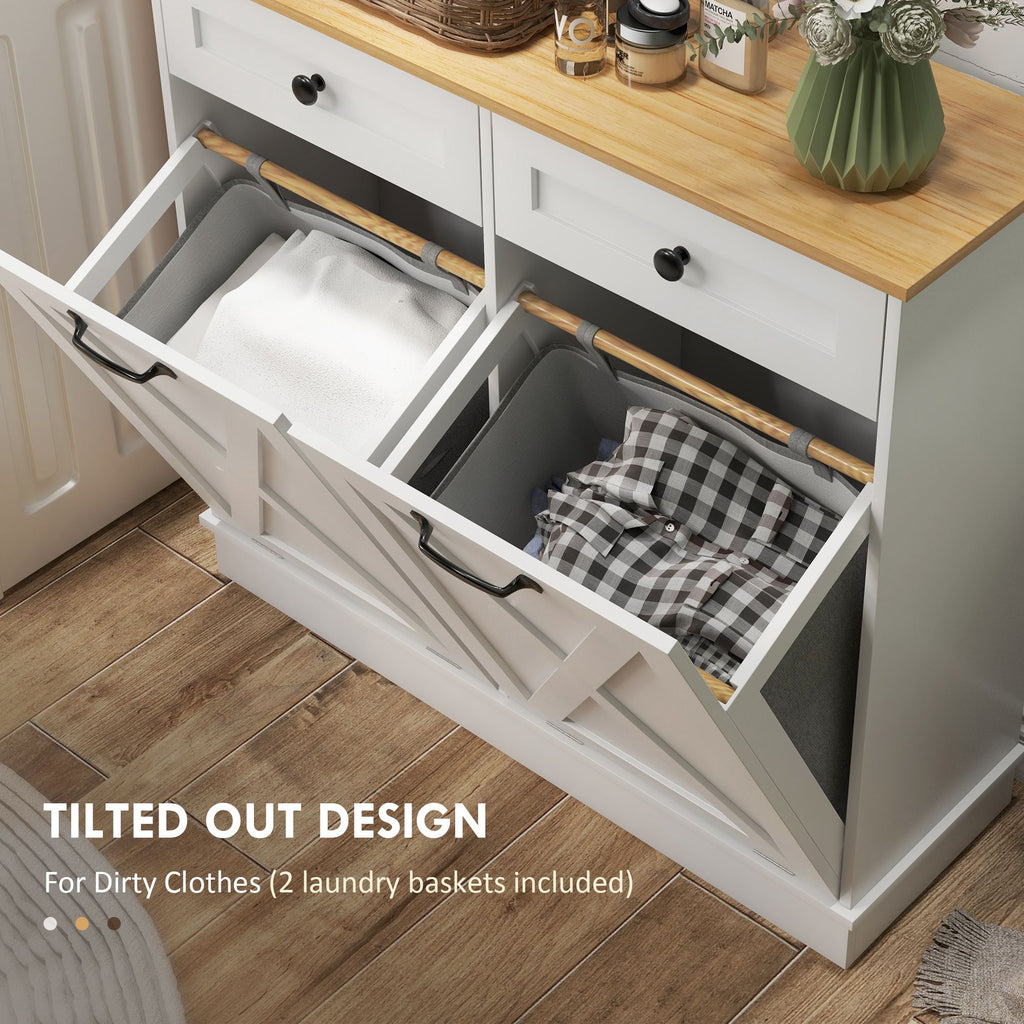Tilt-Out Laundry Hamper Cabinet with Two Sorting Baskets