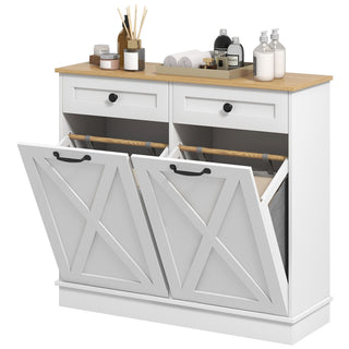 Tilt-Out Laundry Hamper Cabinet with Two Sorting Baskets