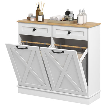 Tilt-Out Laundry Hamper Cabinet with Two Sorting Baskets
