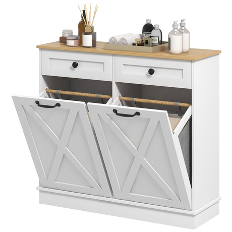 Tilt-Out Laundry Hamper Cabinet with Two Sorting Baskets