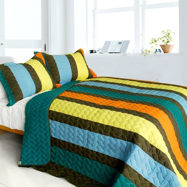 Time Chain Vermicelli-Quilted Patchwork Bedding Set