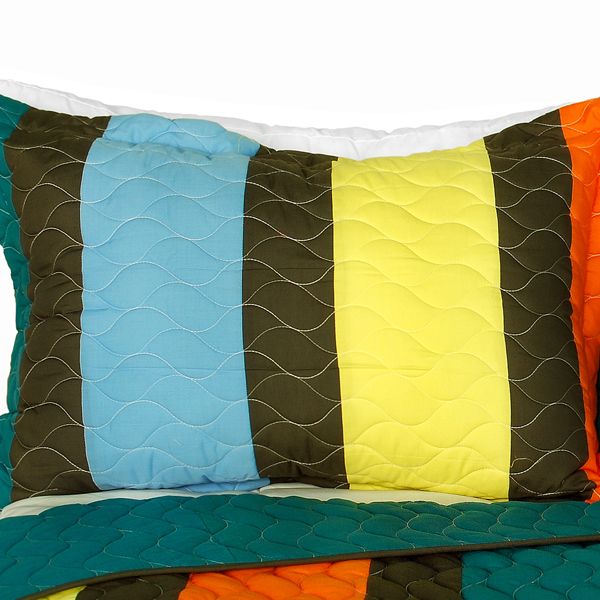 Time Chain Vermicelli-Quilted Patchwork Bedding Set