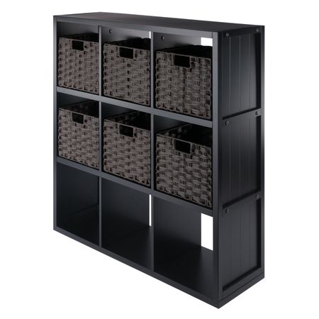 Timothy 3-by-3 Cube Shelf with Six Woven Baskets