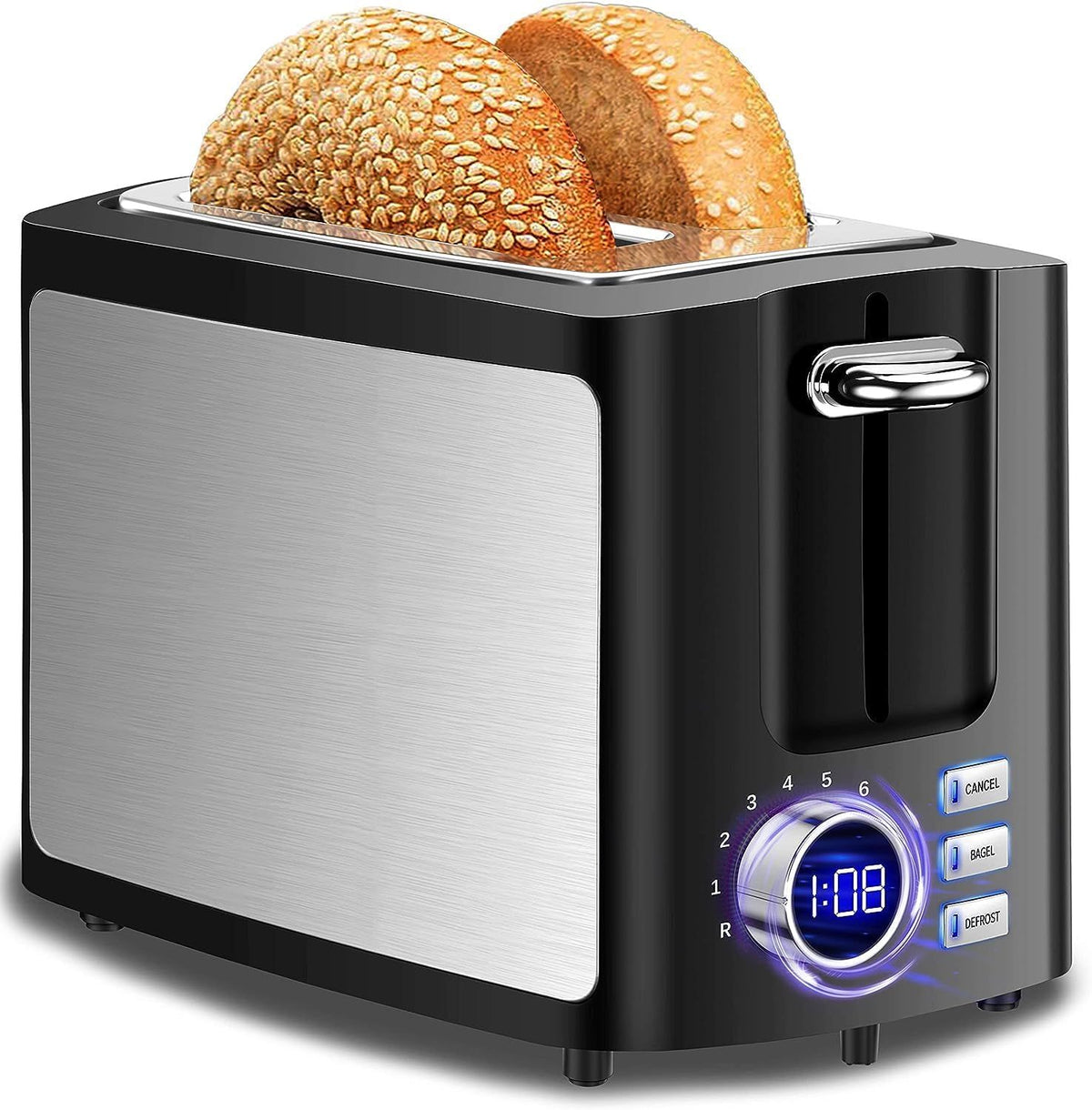 Smart Toaster with LCD Countdown Timer and Bagel/Defrost Functions