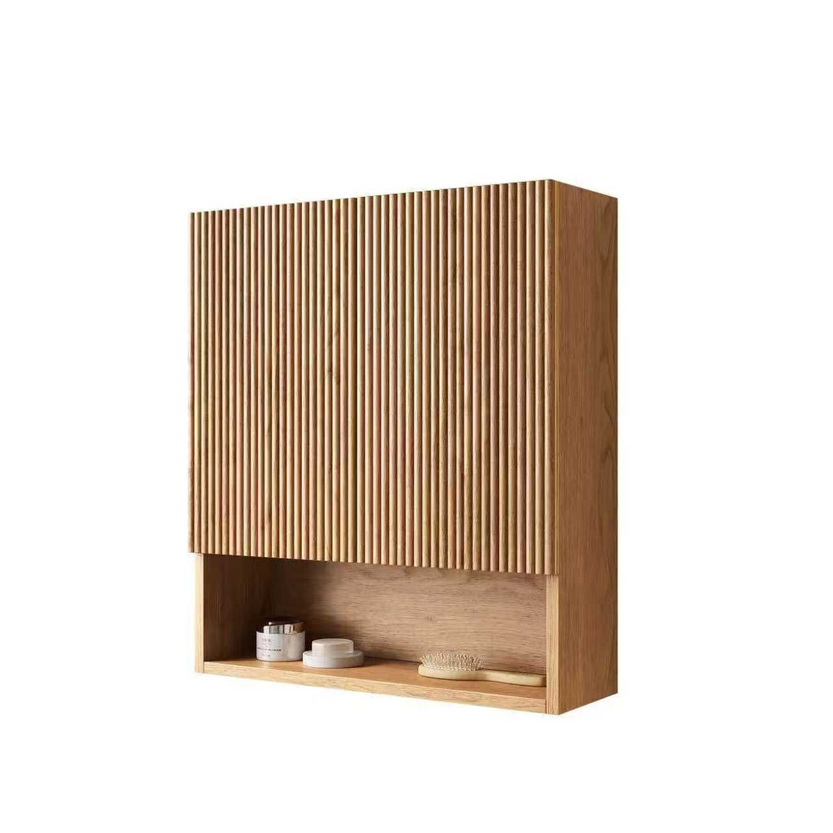 Wall-Mounted Bathroom Storage Cabinet with Soft-Close Doors and Open Compartment