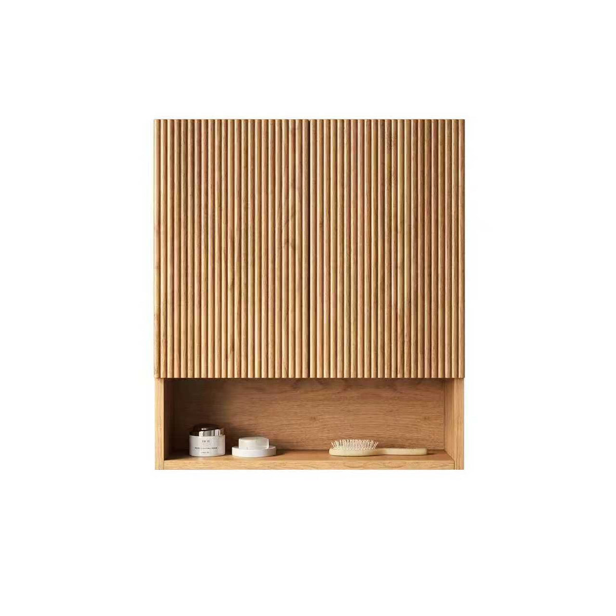 Wall-Mounted Bathroom Storage Cabinet with Soft-Close Doors and Open Compartment