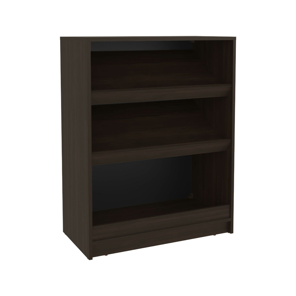Three-Tier Freestanding Shoe Rack With Open Shelves in Stained Walnut