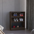 Three-Tier Freestanding Shoe Rack With Open Shelves in Stained Walnut