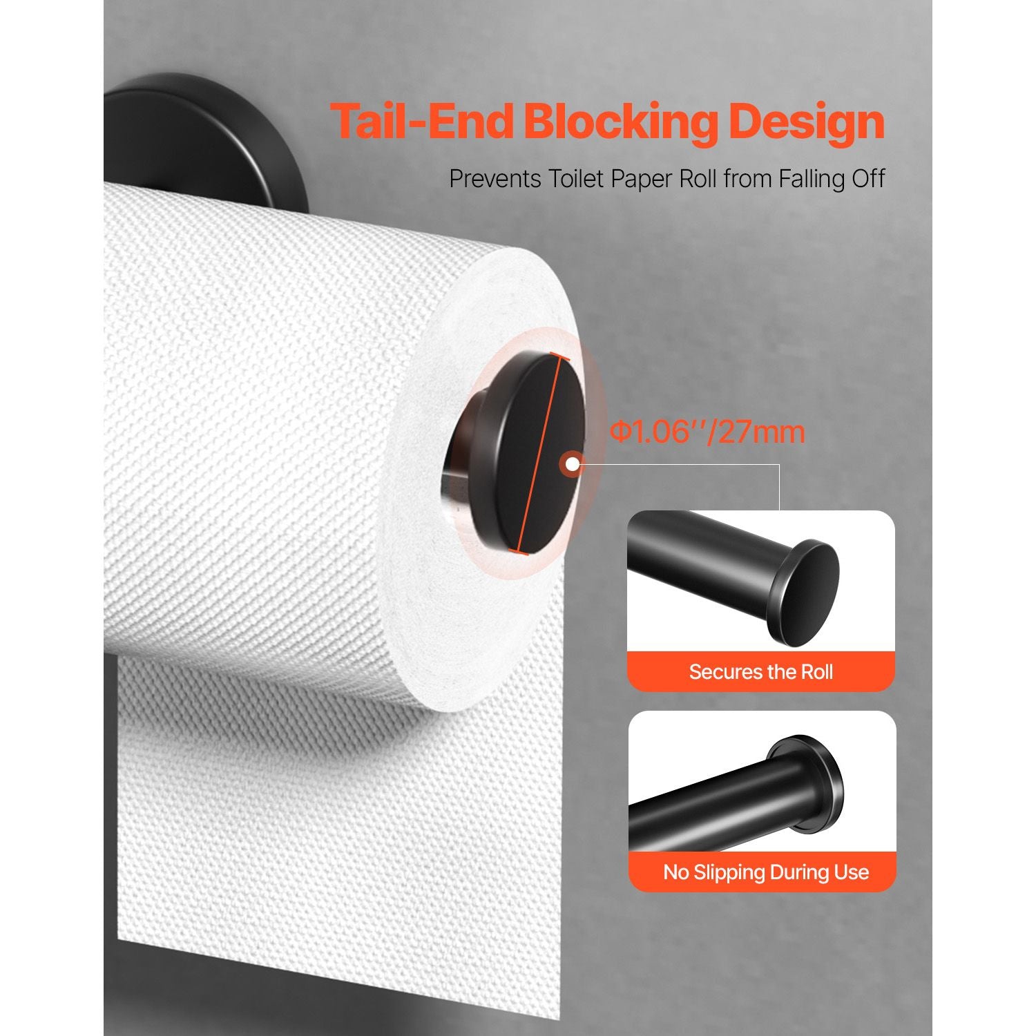 Wall Mounted Toilet Paper Holder with Anti-Fall End Cap