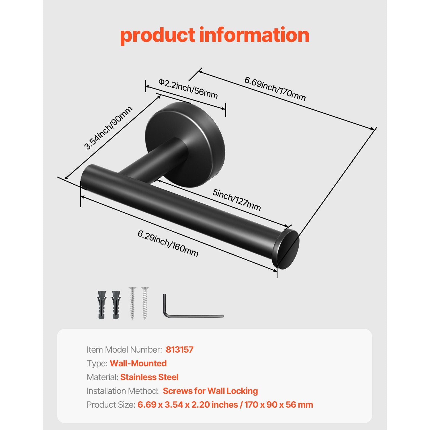 Wall Mounted Toilet Paper Holder with Anti-Fall End Cap