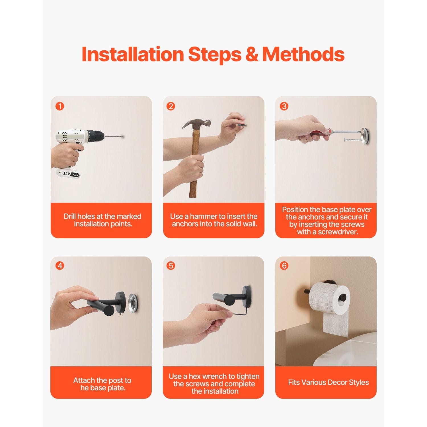 Wall Mounted Toilet Paper Holder with Anti-Fall End Cap
