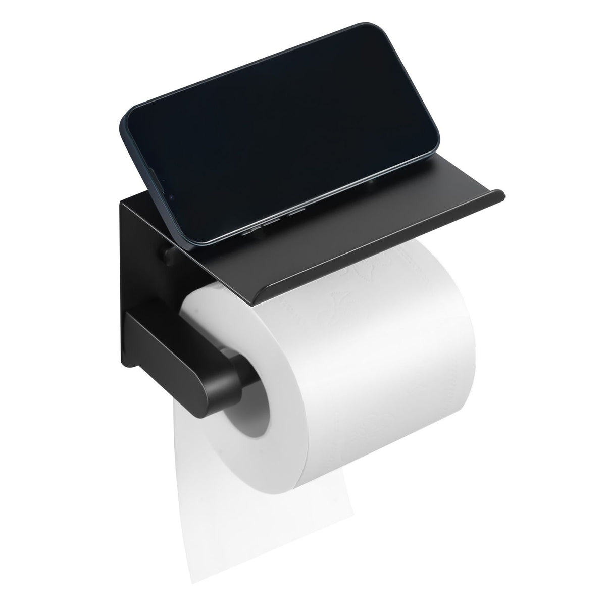 Matte Black Toilet Paper Holder with Shelf