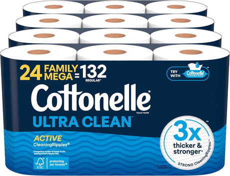 Strong Bath Tissue with Active Cleaning Ripples Texture – 24 Family Mega Rolls