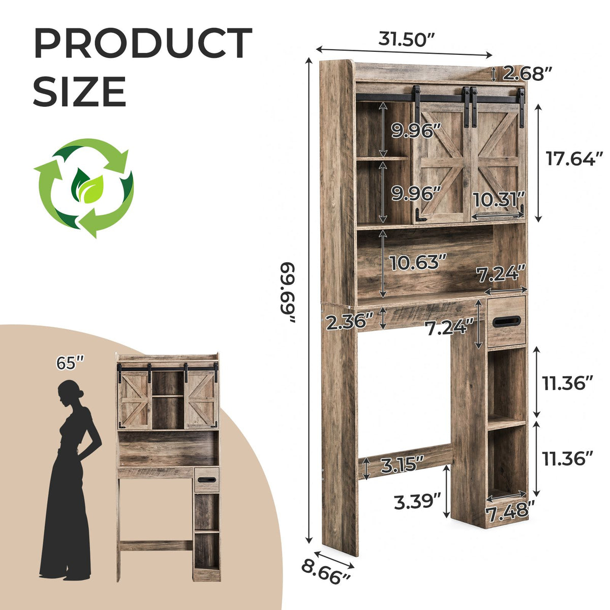 Rustic Barn-Door Over-Toilet Storage Cabinet