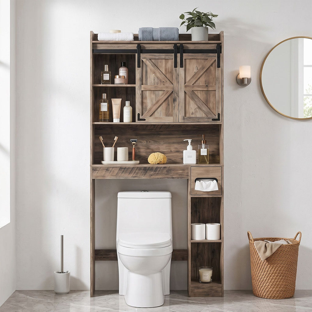 Rustic Barn-Door Over-Toilet Storage Cabinet