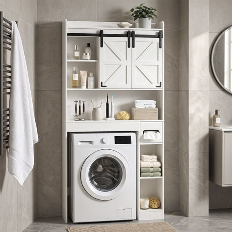 Rustic Barn-Door Bathroom Storage Cabinet