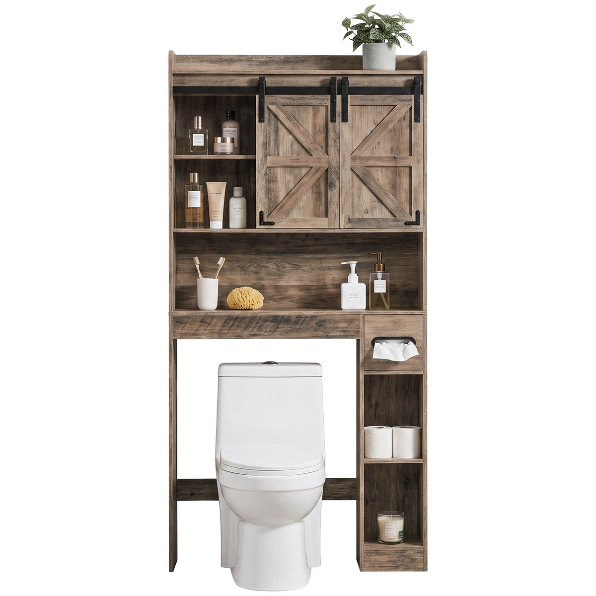 Rustic Barn-Door Over-Toilet Storage Cabinet