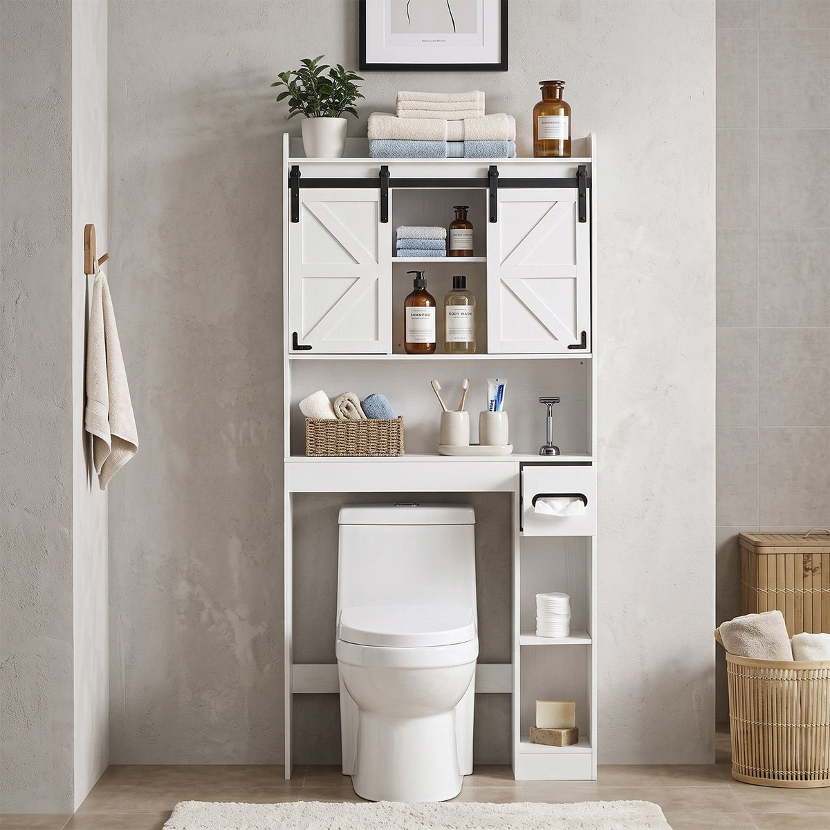 Rustic Barn-Door Bathroom Storage Cabinet