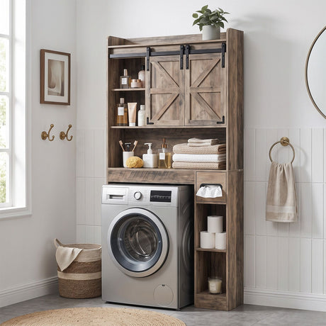 Rustic Barn-Door Over-Toilet Storage Cabinet