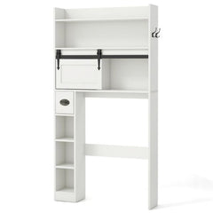 Sliding Barn Door Toilet Storage Cabinet with Adjustable Shelves