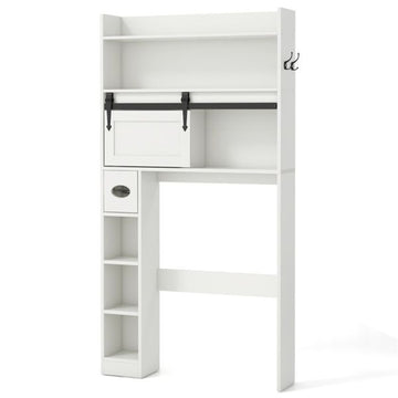 Sliding Barn Door Toilet Storage Cabinet with Adjustable Shelves
