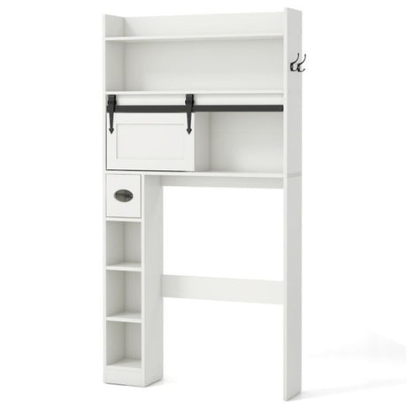 Sliding Barn Door Toilet Storage Cabinet with Adjustable Shelves
