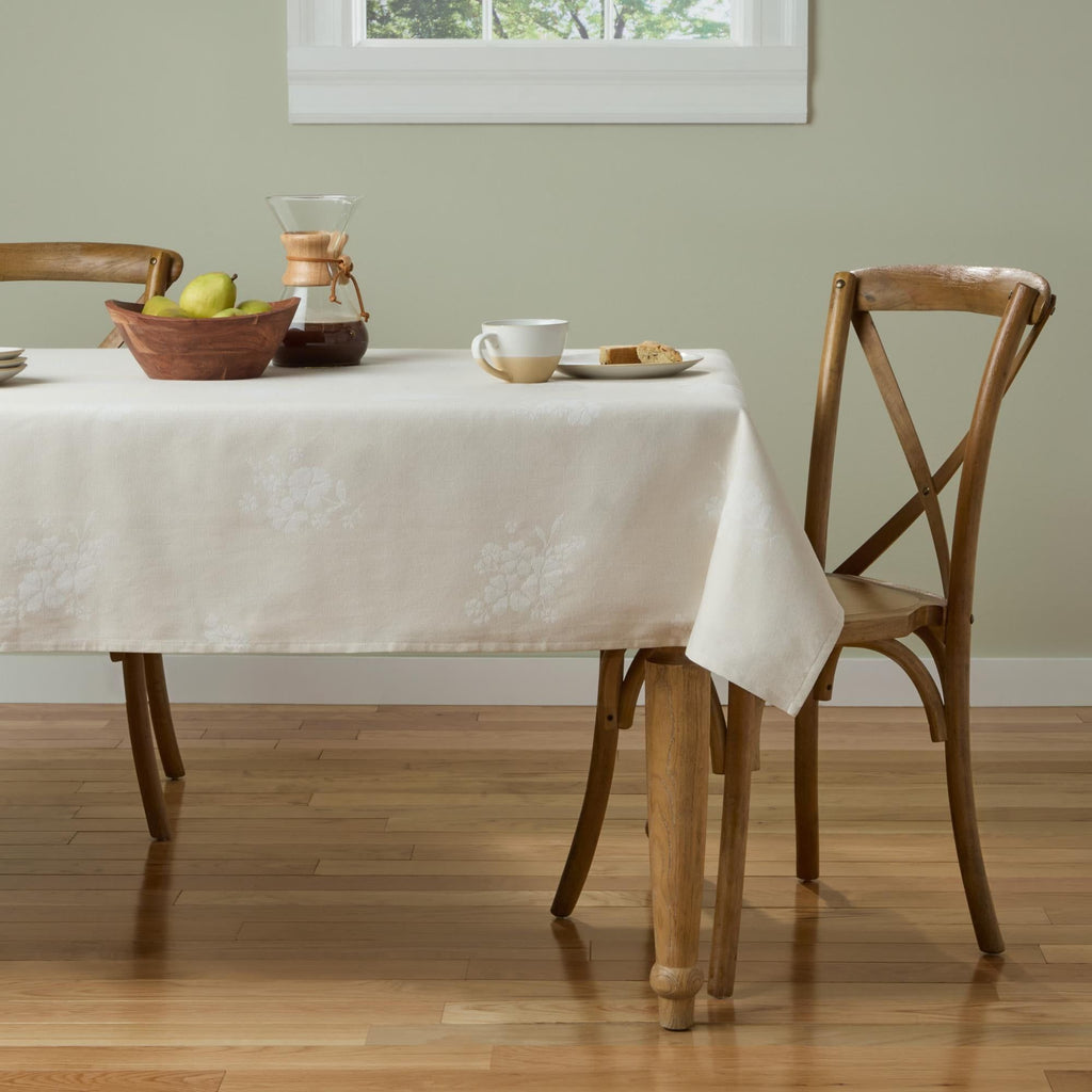 Light Taupe Tonal Floral Jacquard Tablecloth
