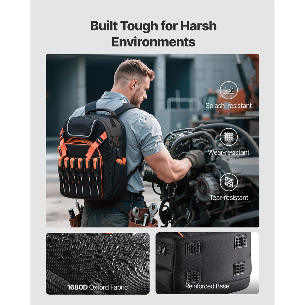 Tool Backpack, 45 Pockets, practical Tools Storage Organizer Work Bags with Laptop Compartment & Re