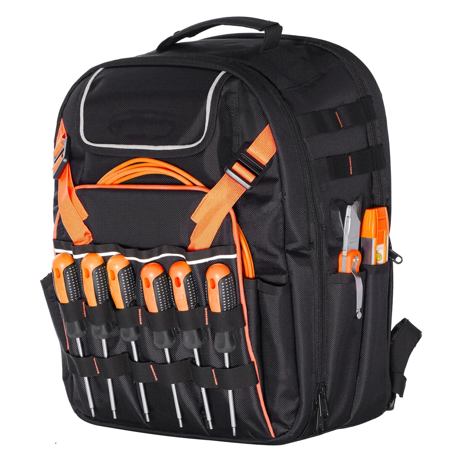 Tool Backpack, 45 Pockets, practical Tools Storage Organizer Work Bags with Laptop Compartment & Re