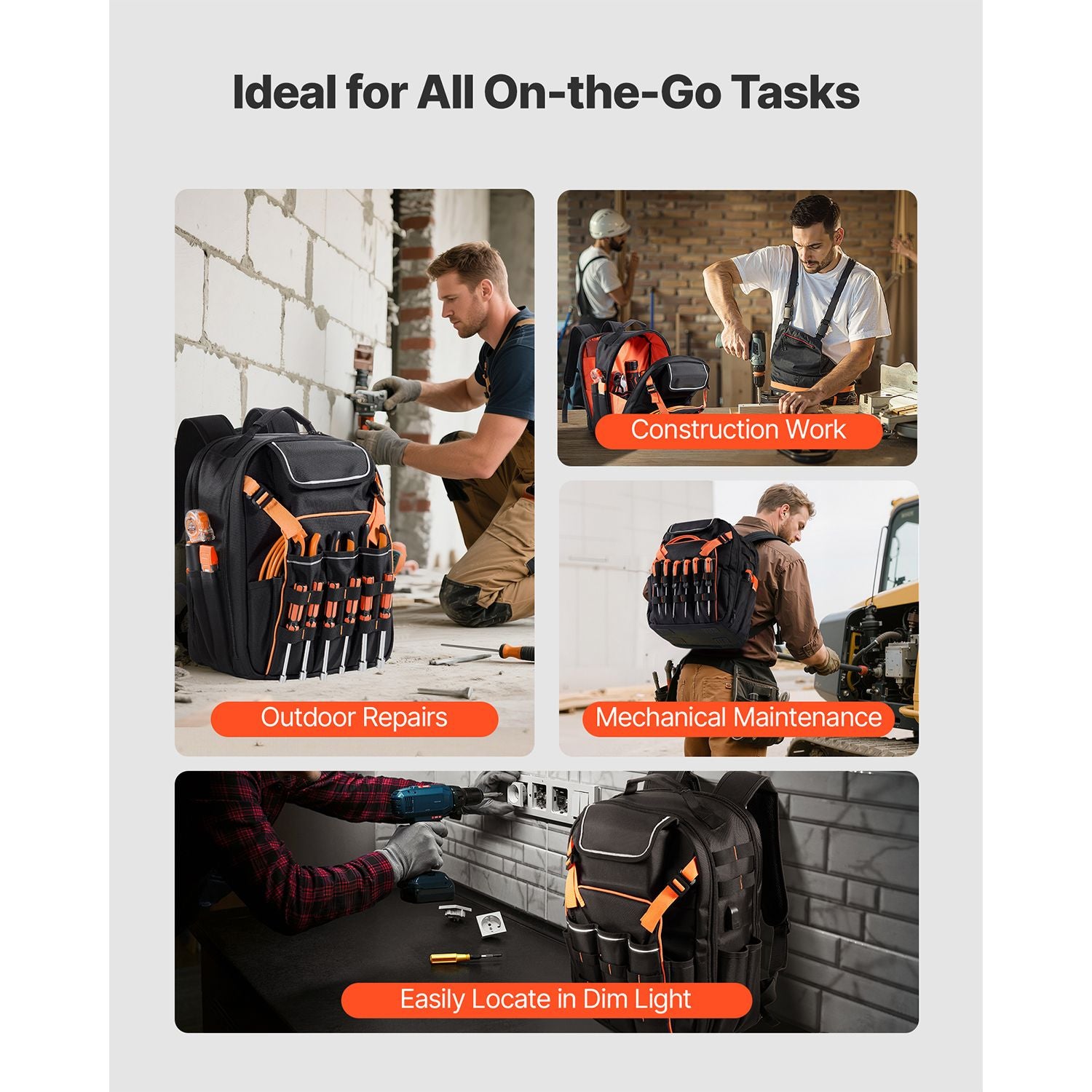 Tool Backpack, 45 Pockets, practical Tools Storage Organizer Work Bags with Laptop Compartment & Re