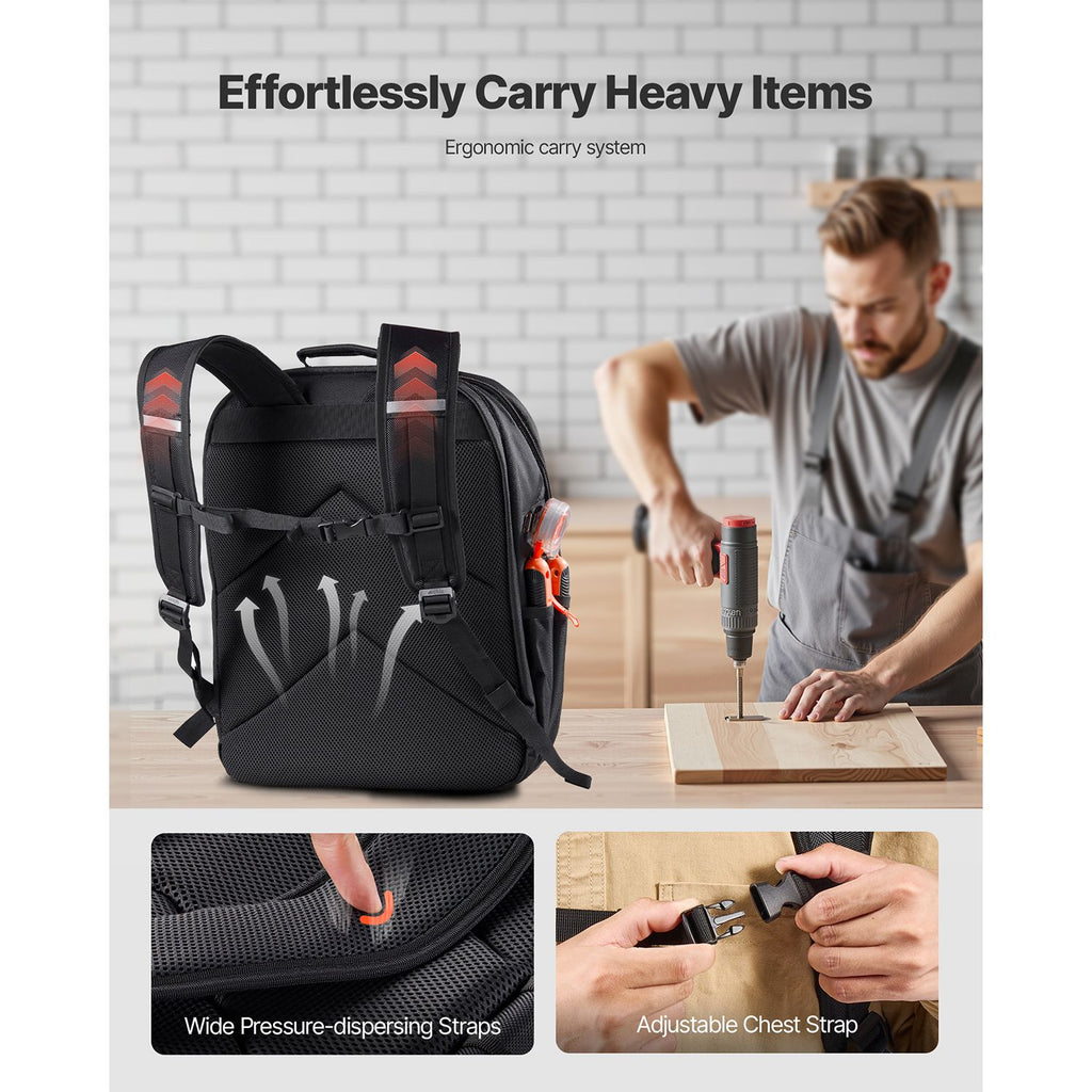 Tool Backpack, 45 Pockets, practical Tools Storage Organizer Work Bags with Laptop Compartment & Re