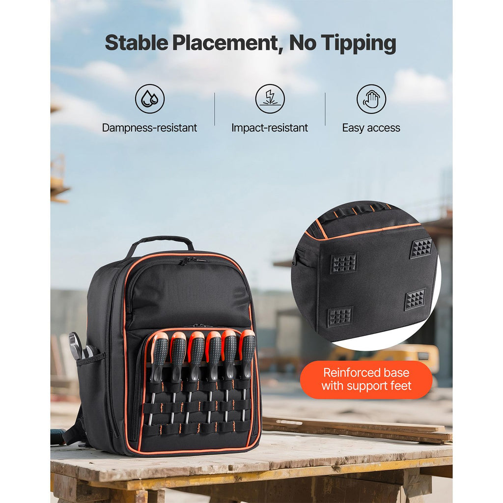 Tool Backpack, 49 Pockets, practical Tools Storage Organizer Work Bags with Laptop Compartment & Re