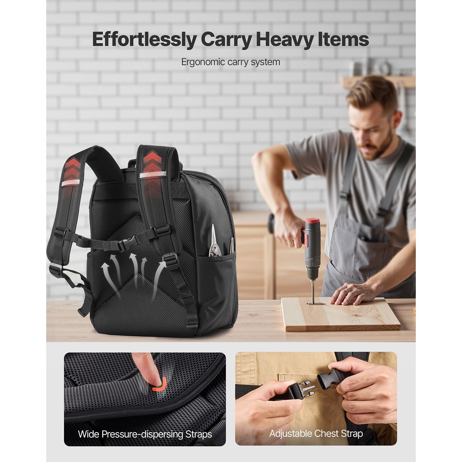 Tool Backpack, 49 Pockets, practical Tools Storage Organizer Work Bags with Laptop Compartment & Re