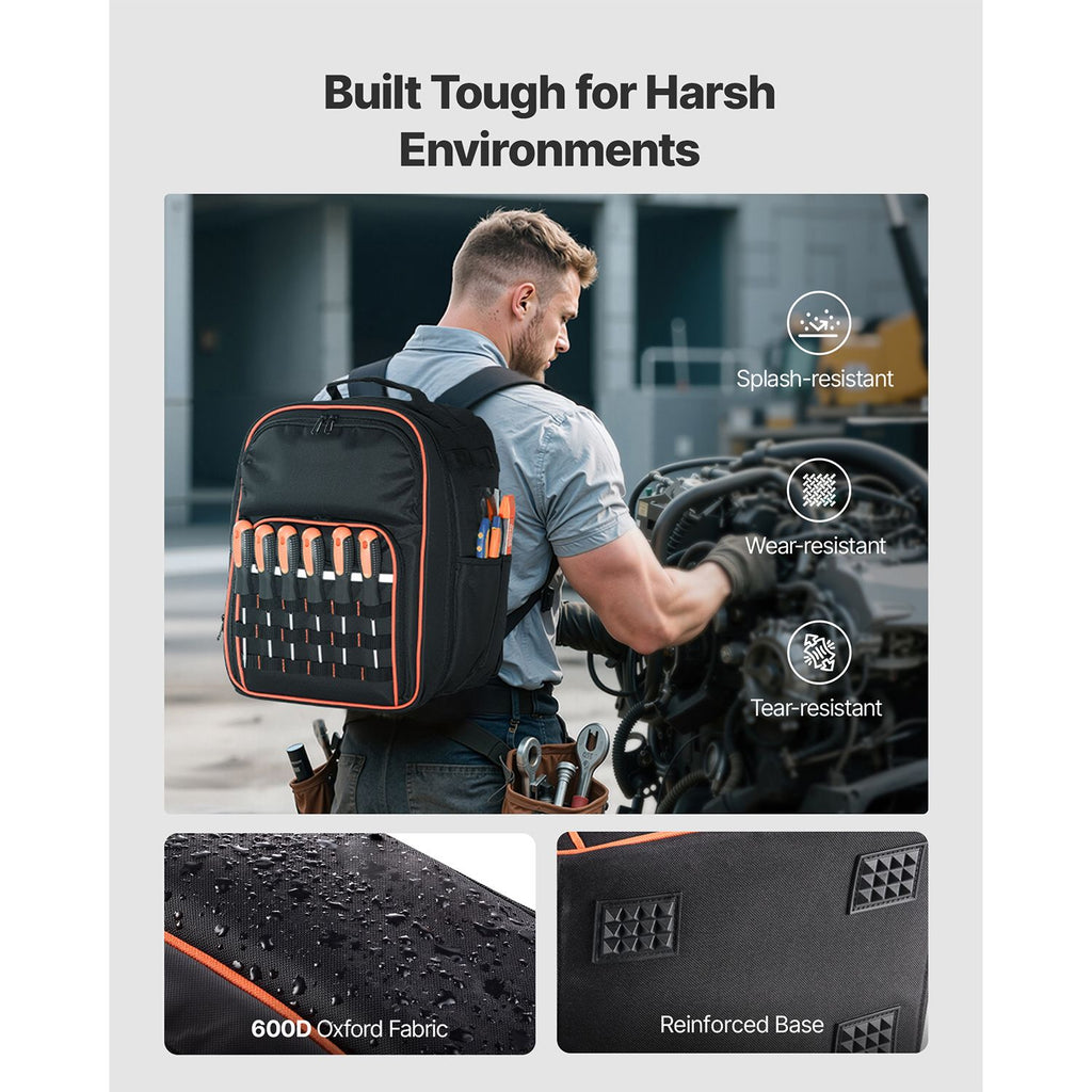 Tool Backpack, 49 Pockets, practical Tools Storage Organizer Work Bags with Laptop Compartment & Re