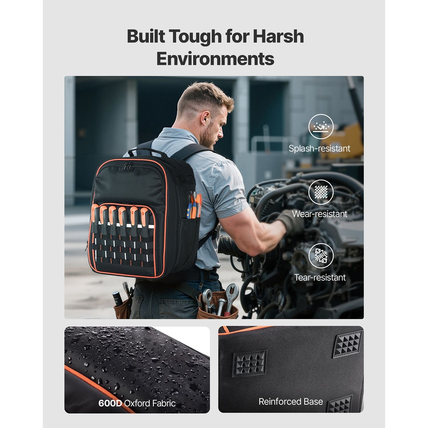 Tool Backpack, 49 Pockets, practical Tools Storage Organizer Work Bags with Laptop Compartment & Re
