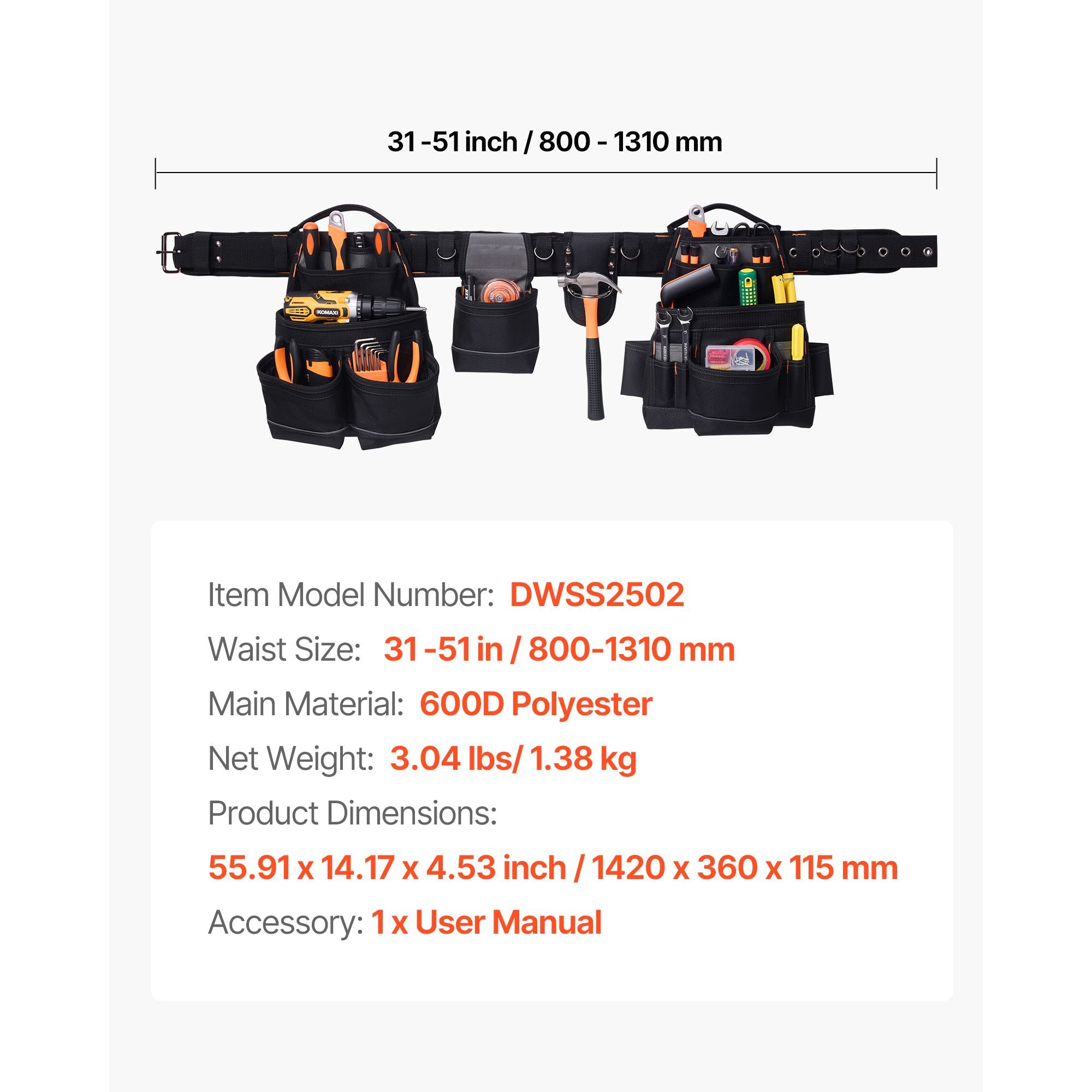 18-Pocket practical Tool Belt with Adjustable Ergonomic Waist