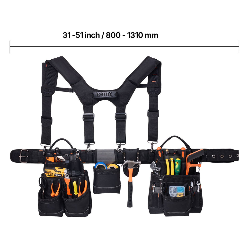 19-Pocket Adjustable Tool Belt with Padded Support for Construction & DIY