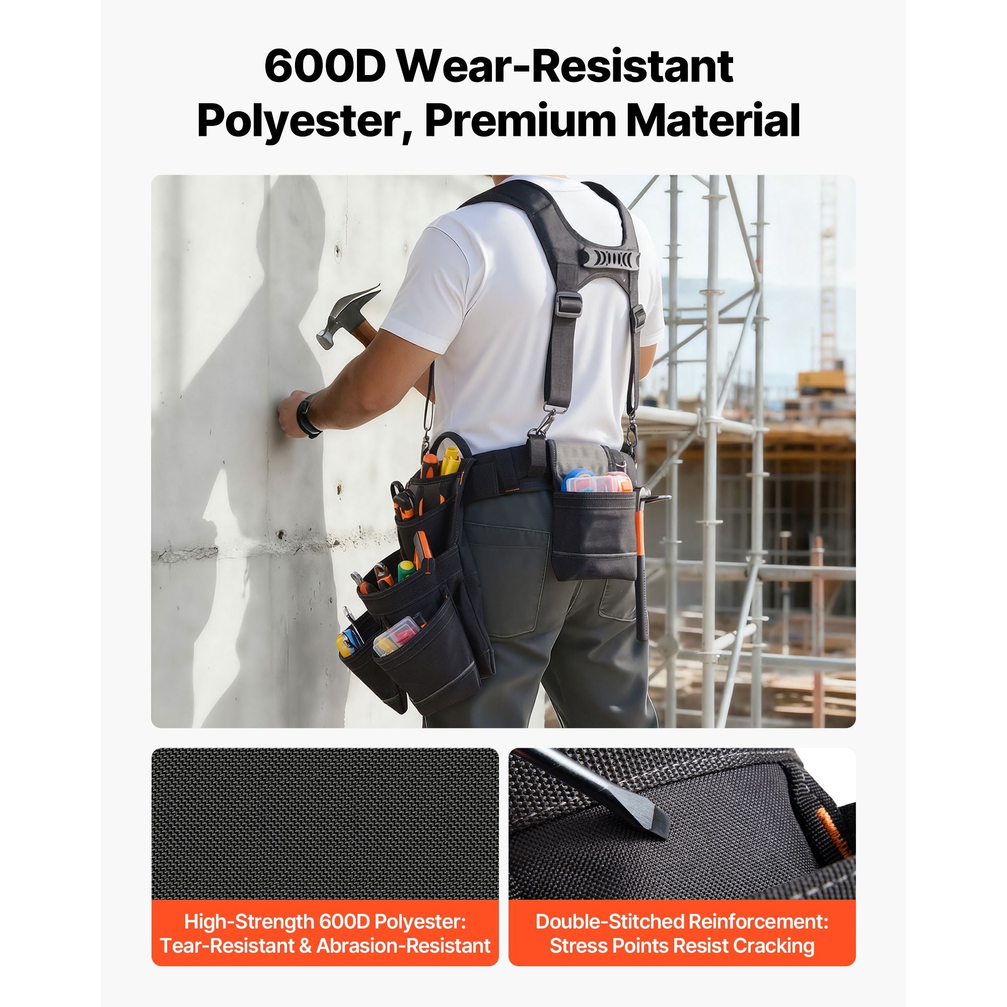 19-Pocket Adjustable Tool Belt with Padded Support for Construction & DIY