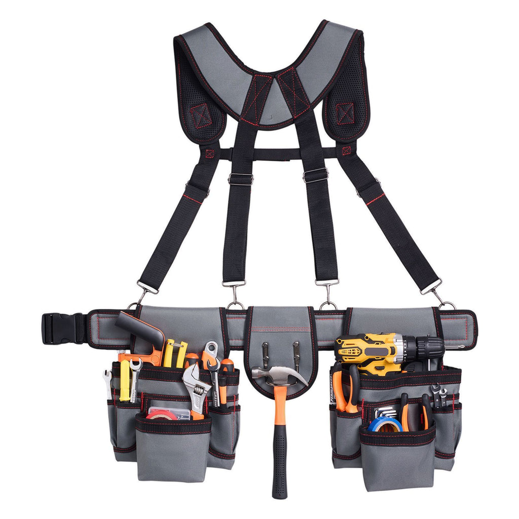 22-Pocket Tool Belt with Suspenders for Carpenters and Electricians